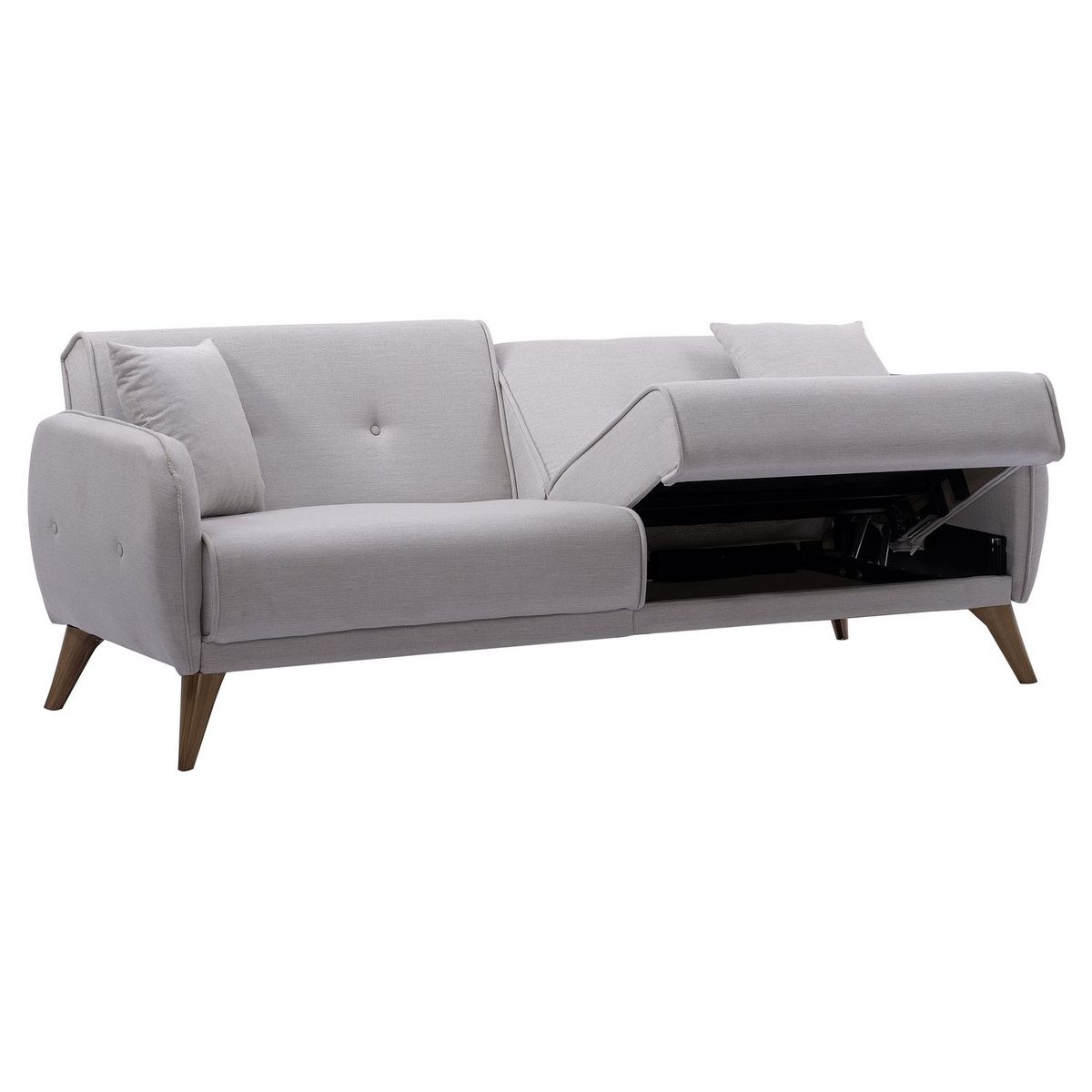 Canapé droit convertible 3 places tissu pieds bois clair BONJO