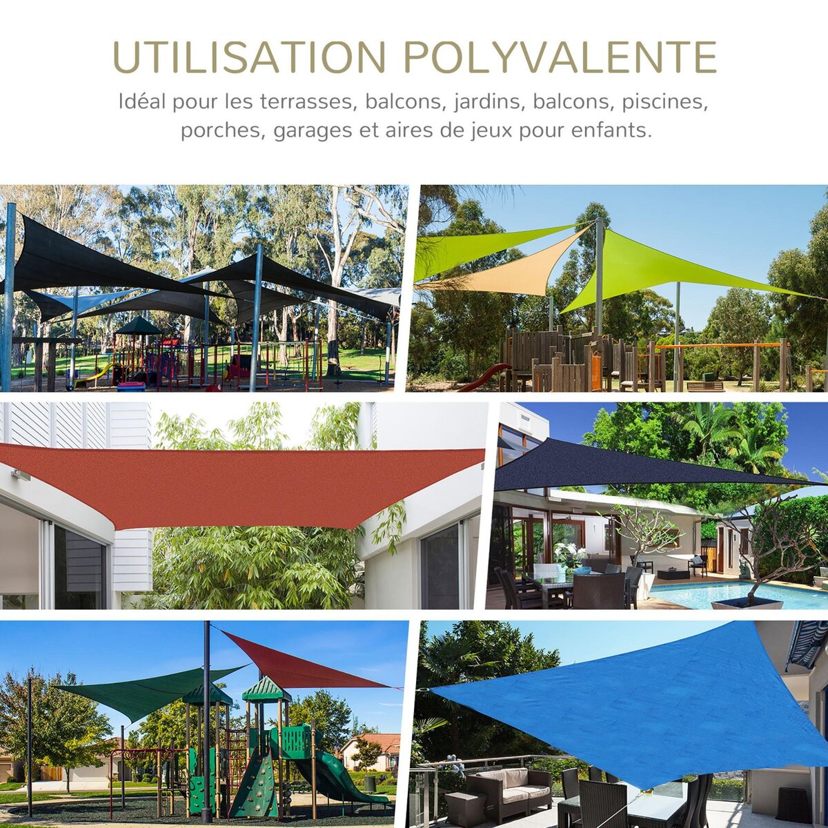 OUTSUNNY Voile d'ombrage carré 3 x 3 m polyéthylène haute densité résistant aux UV crème