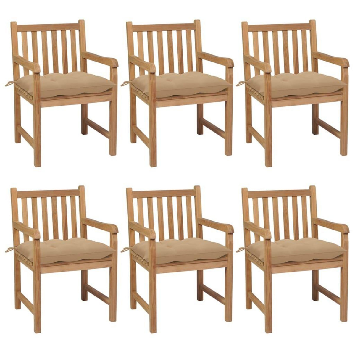 VIDAXL Chaises de jardin lot de 6 et coussins beige bois teck solide