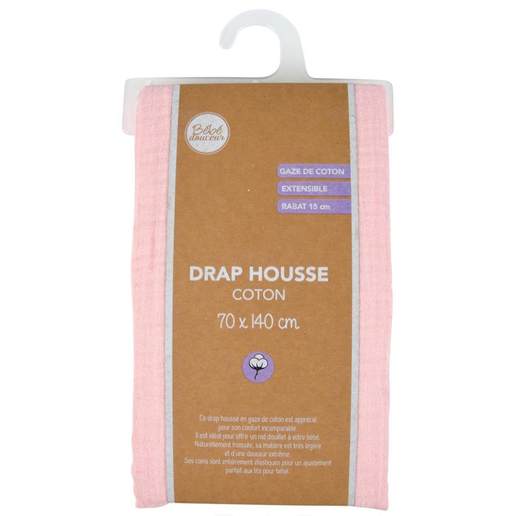 Voir la diapositive 4 : BEBE DOUCEUR Drap housse bébé  extensible  70x140cm rose