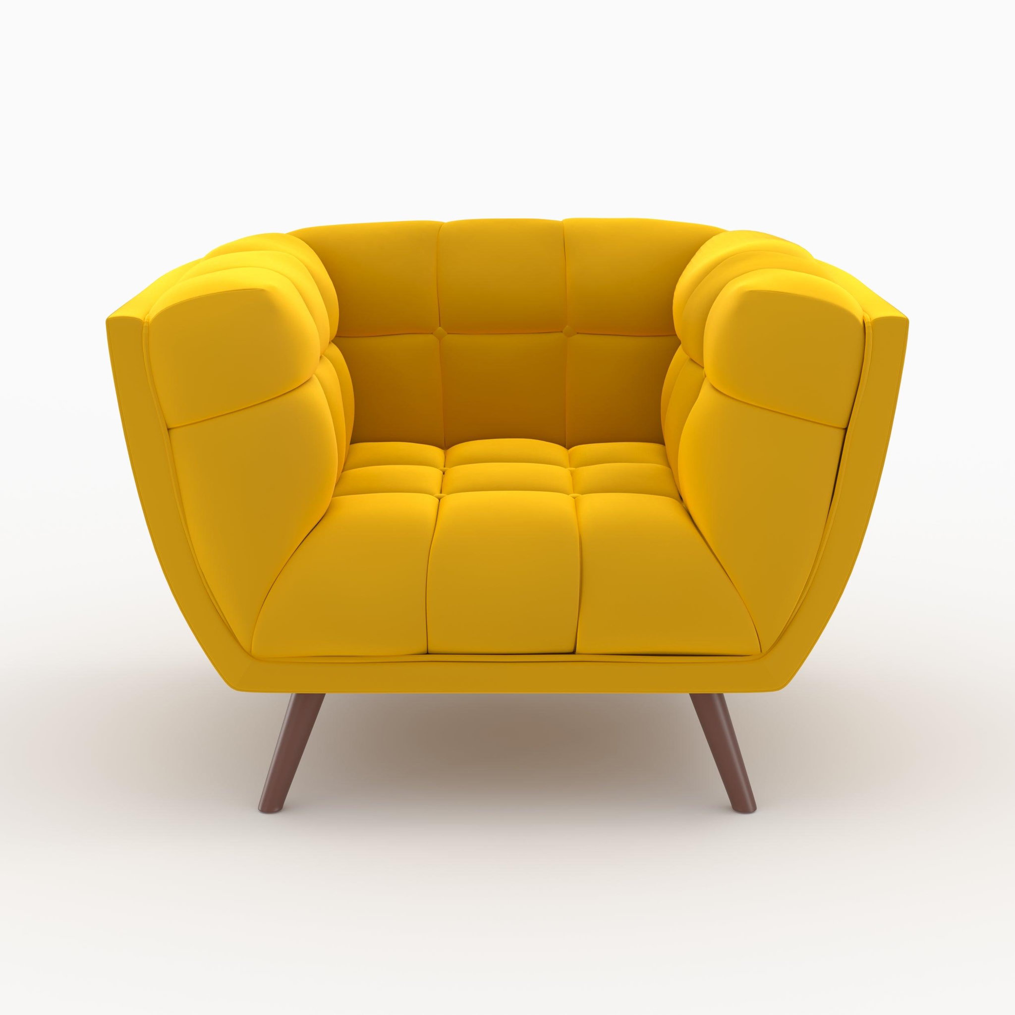 Voir la diapositive 6 : MAISON PAVANE Ensemble canapé et fauteuil en velours jaune 4 places-mona