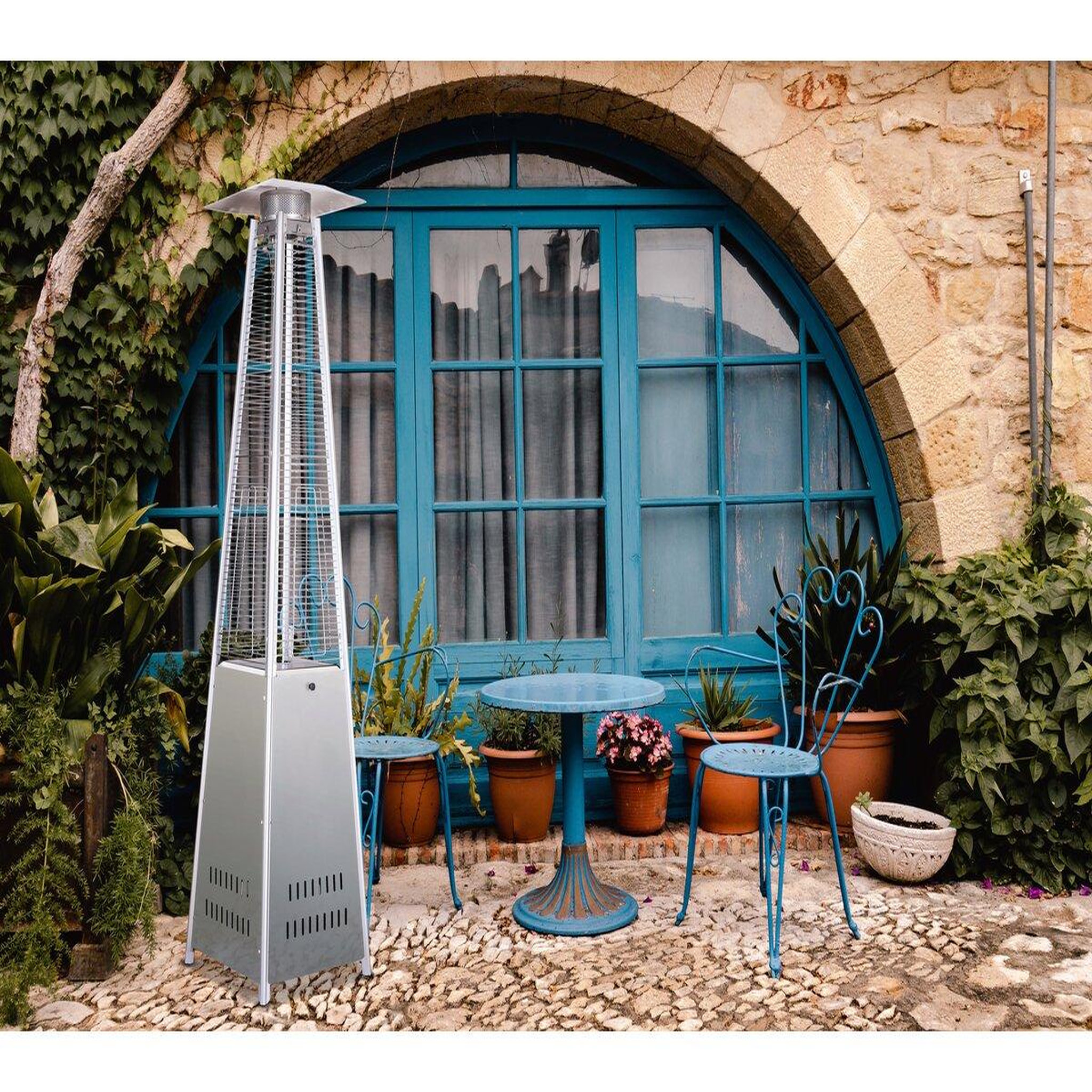 Voir la diapositive 2 : Habitat et Jardin Parasol chauffant gaz  Kheops  13 KW - Acier