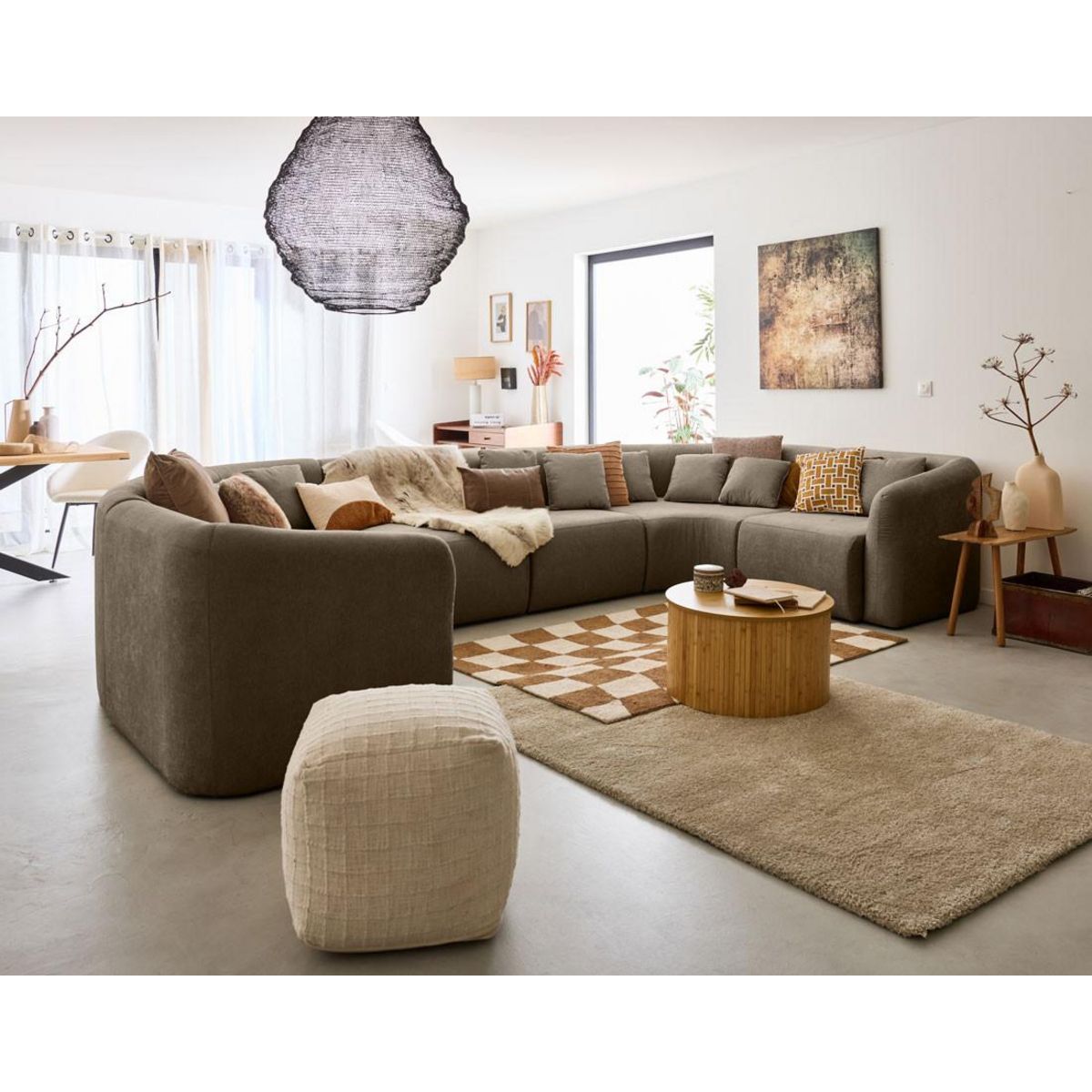 LISA DESIGN Ikare - canapé modulable panoramique - 7 places - en tissu