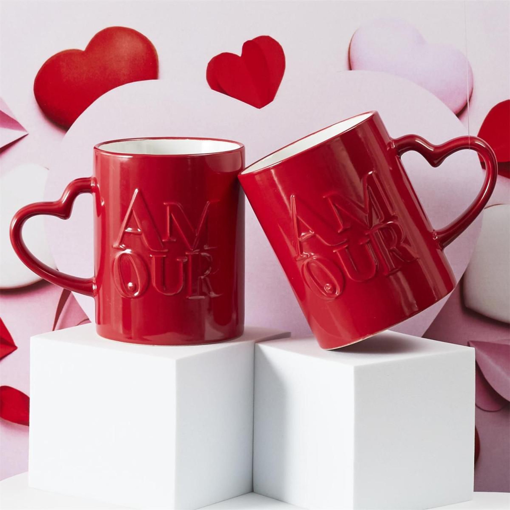 Voir la diapositive 2 : The concept Factory Lot de 2 mugs en céramique  amour  30cl rouge