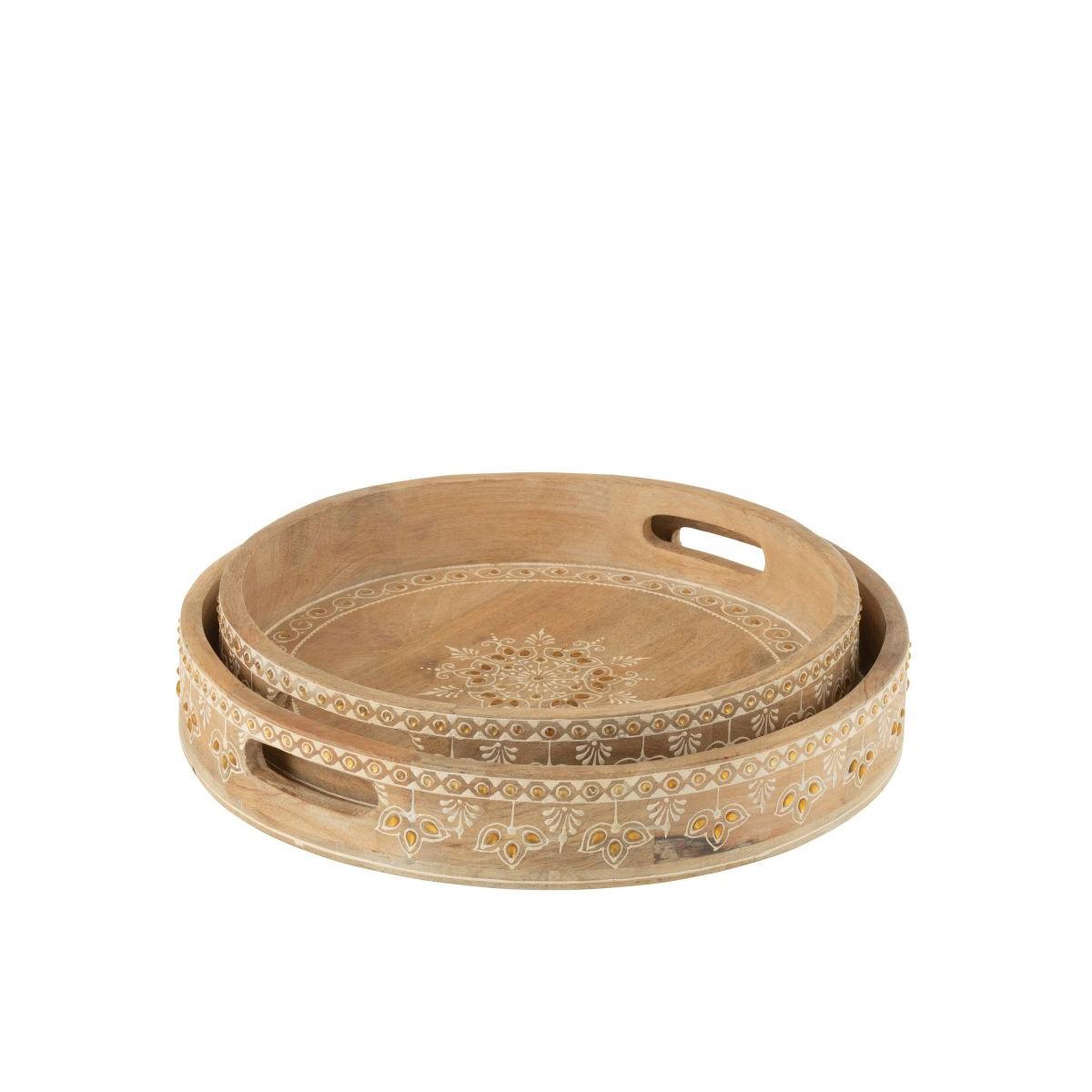 Voir la diapositive 3 : J-LINE Lot de 2 plateaux en bois  perle du sahara  40cm naturel