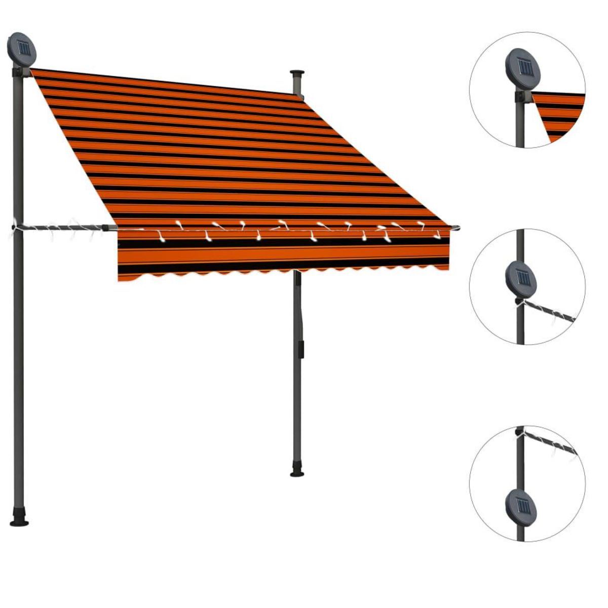 VIDAXL Auvent manuel retractable avec LED 150 cm Orange et marron