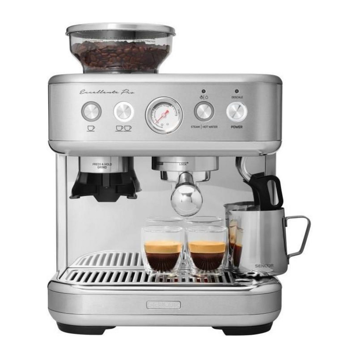 SENCO Machine a expresso - SENCOR - SES 6010SS - 15 bars - Broyeur a café - 250 g de grains - Inox