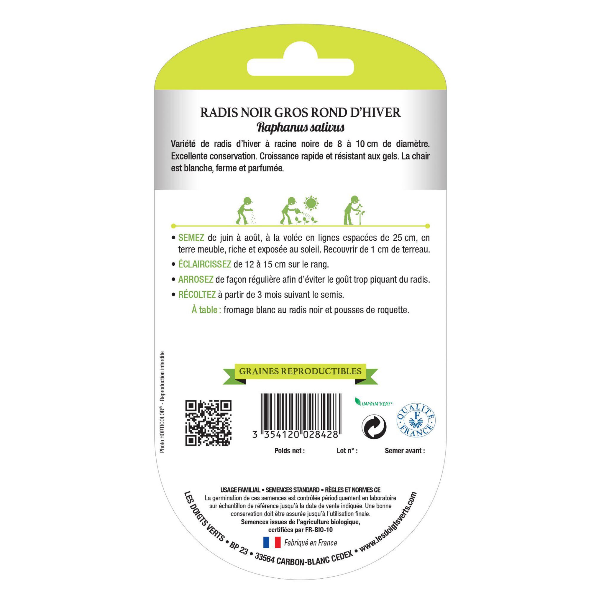 Voir la diapositive 2 : LES DOIGTS VERTS Graines de radis noir gros rond d'hiver BIO Les Doigts Verts