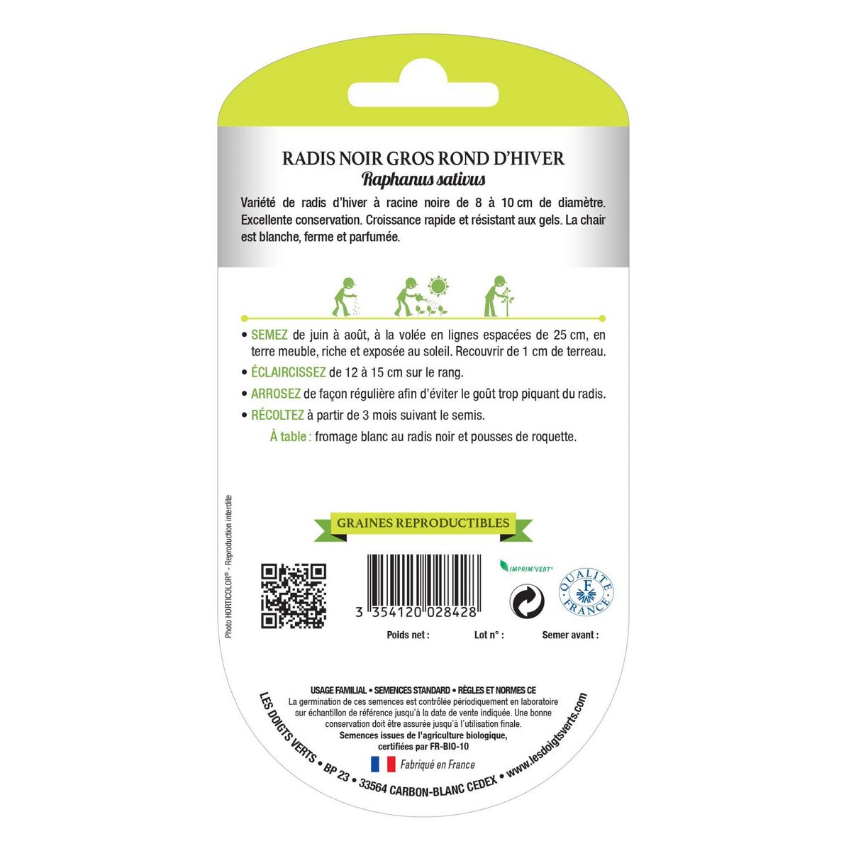 LES DOIGTS VERTS Graines de radis noir gros rond d'hiver BIO Les Doigts Verts