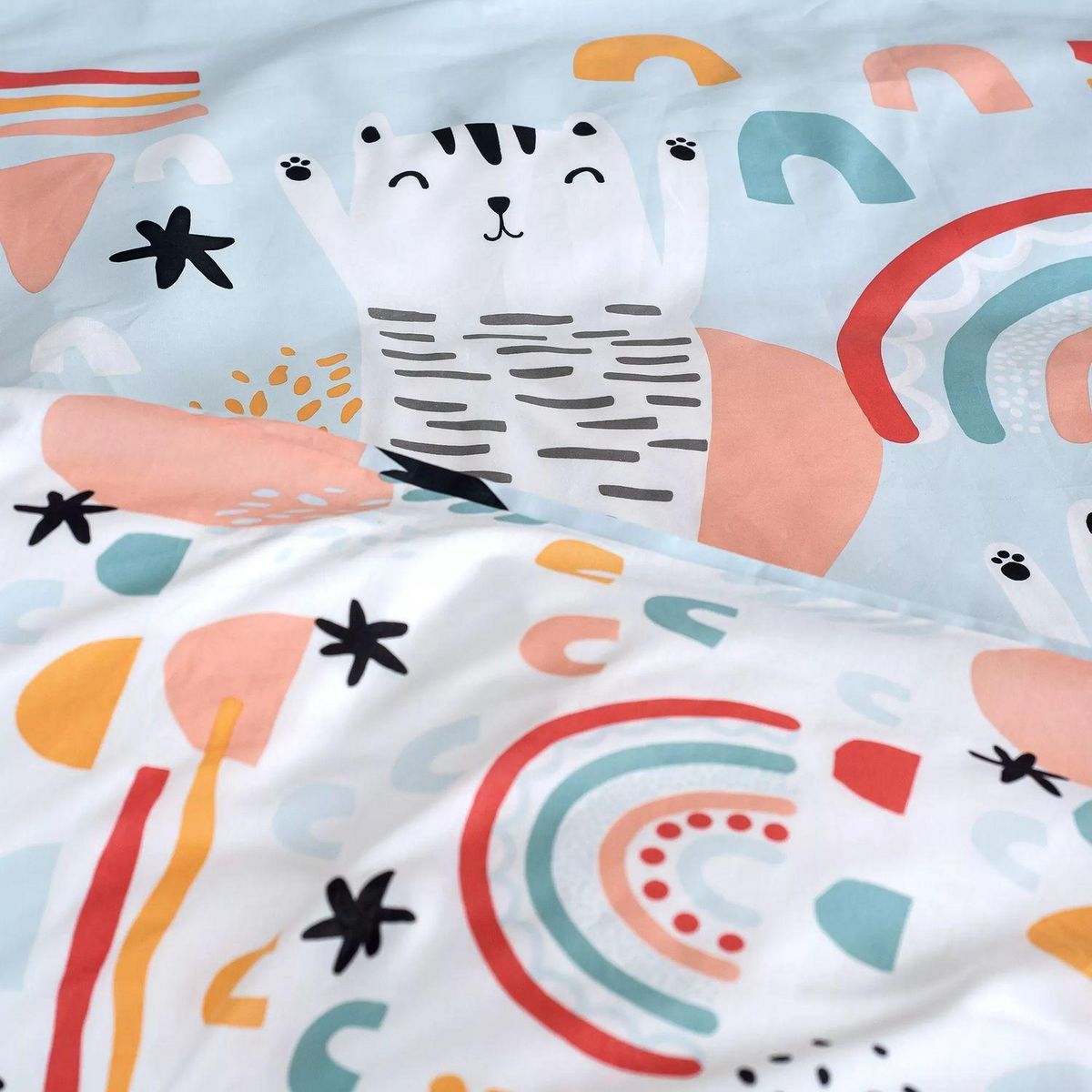 COTE DECO Parure de lit enfant Chat - Coton 57 fils/cm² - 140 x 200 cm