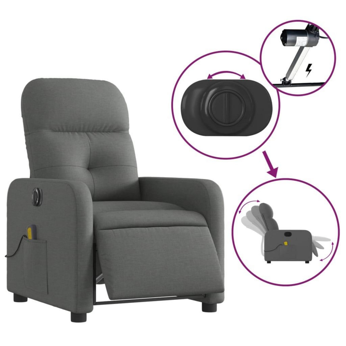 VIDAXL Fauteuil inclinable de massage electrique gris fonce tissu
