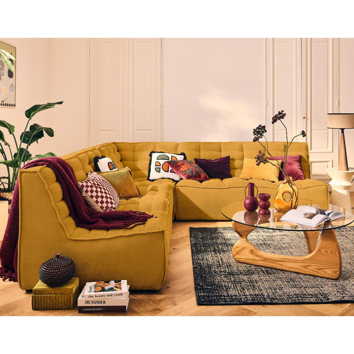 LISA DESIGN Ellie - canapé modulable d'angle réversible 5 places en velours texturé