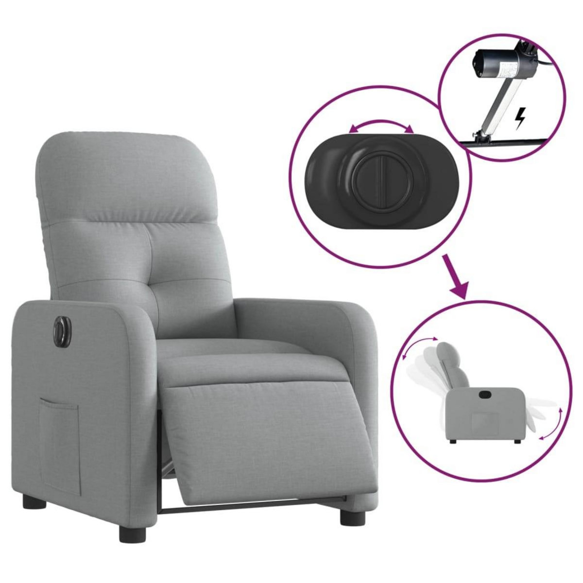 VIDAXL Fauteuil inclinable electrique Gris clair Tissu