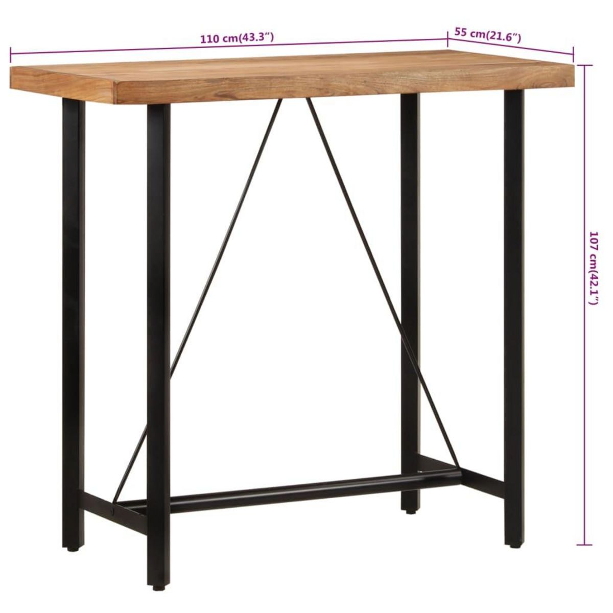VIDAXL Table de bar 110x55x107 cm bois massif d'acacia et fer
