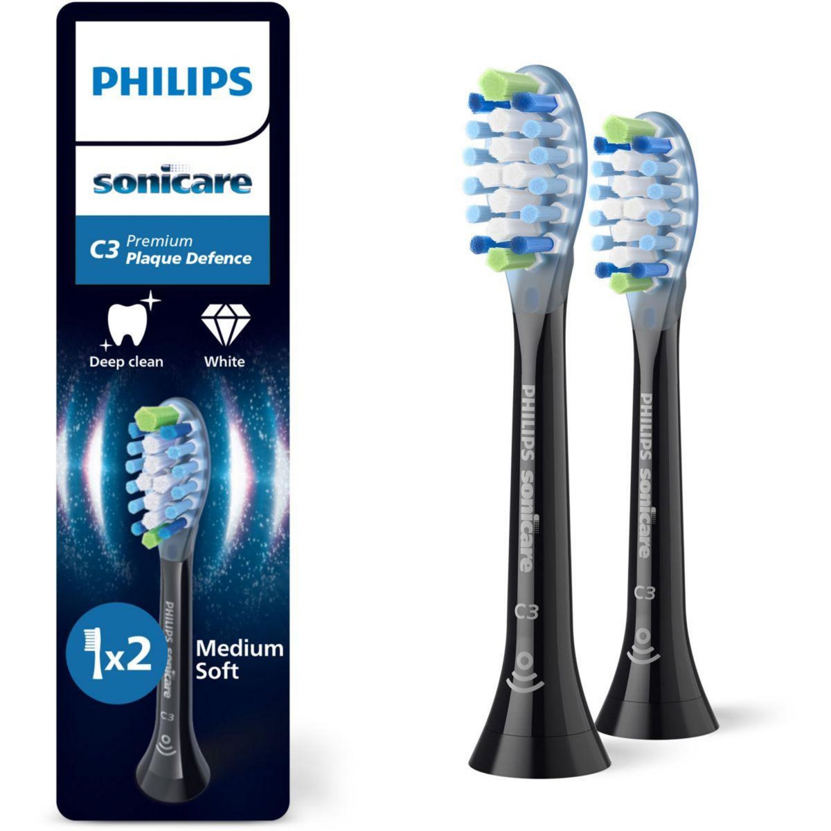 Philips Brossette dentaire Sonicare lot de 2 -  HX9042/88 black Premium Plaque Defence C3