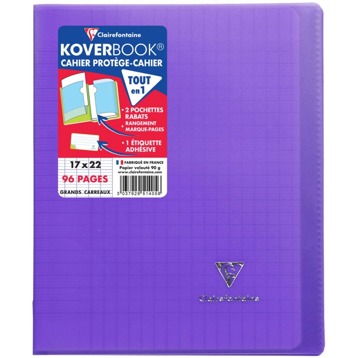 Cahier Koverbook Grands-carreaux avec protège-cahier intégré - 17