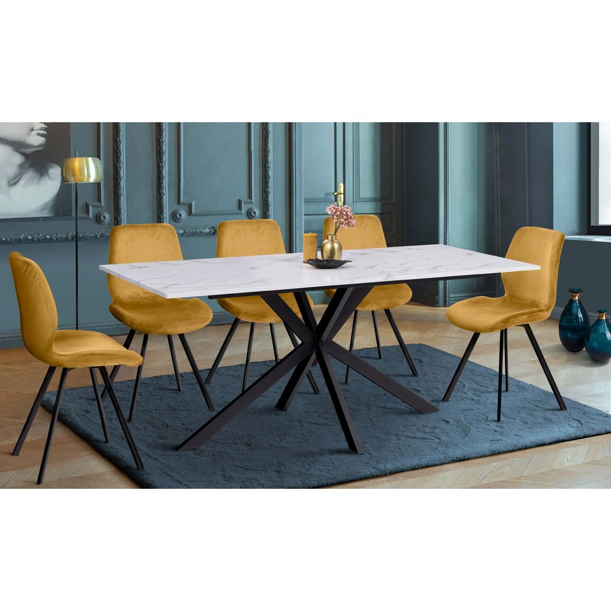 Table de séjour salle à manger effet marbre L160 cm ALMA