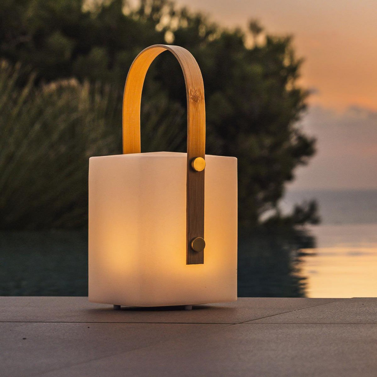 Lumisky Lanterne sans fil LED multicolore TIKY Bois Bambou H27CM