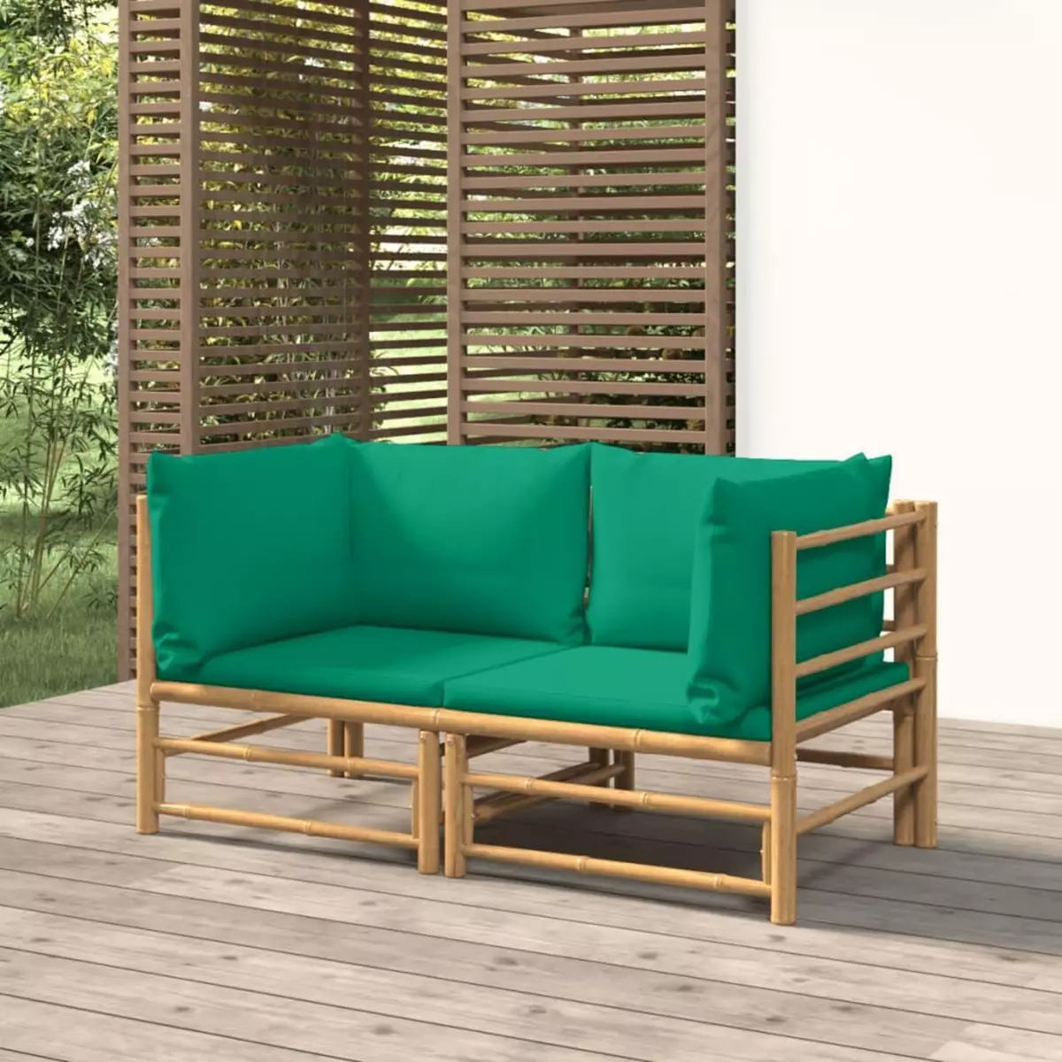 VIDAXL Canapes d'angle de jardin avec coussins vert 2 pcs bambou