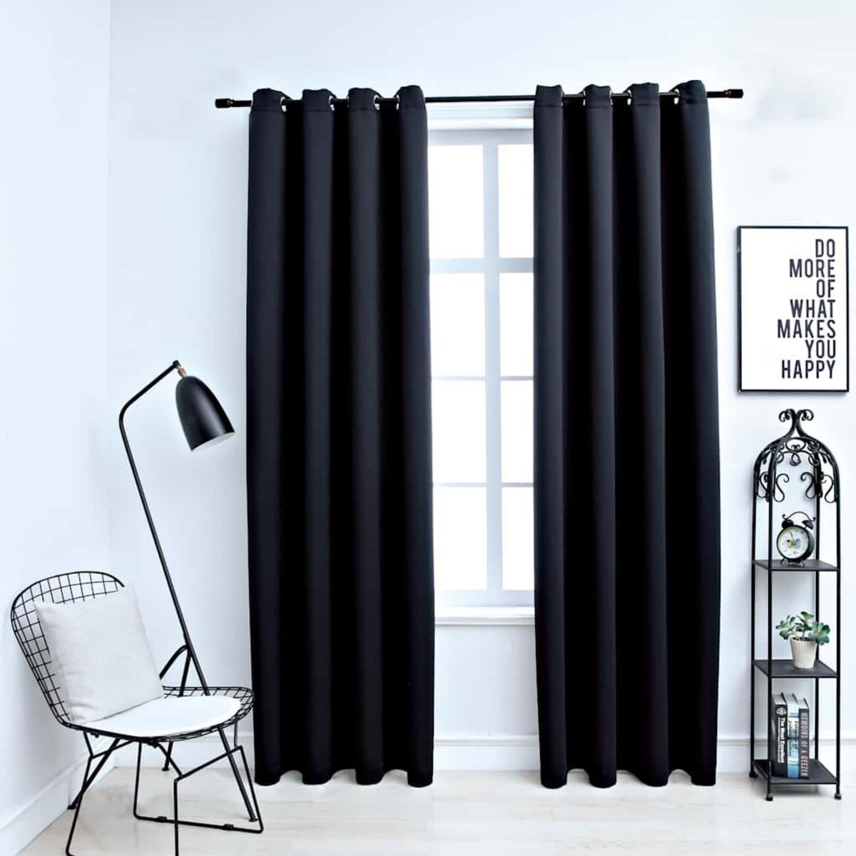 VIDAXL Rideaux occultants avec anneaux en metal 2 pcs Noir 140x175 cm