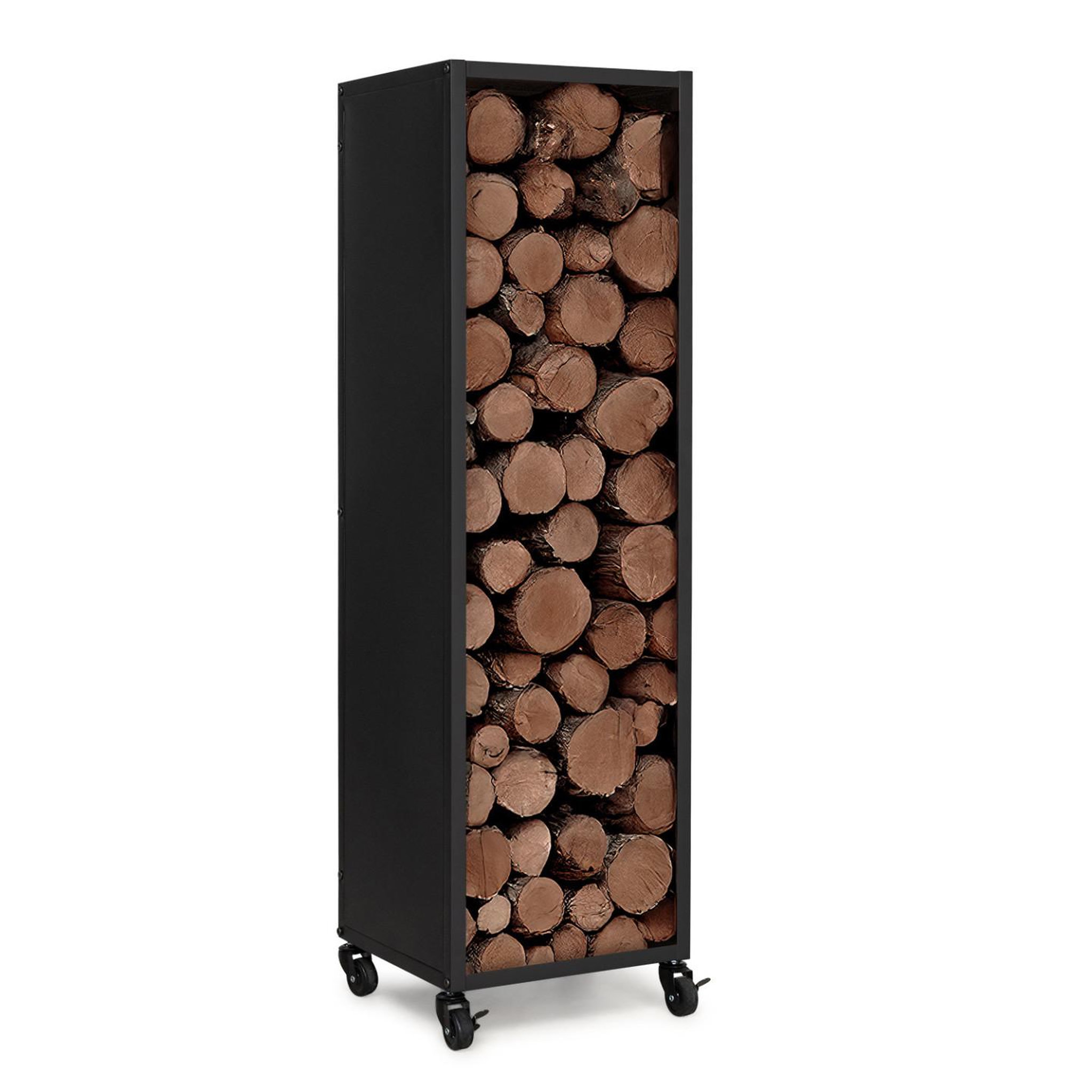ID MARKET Range bûches vertical plein acier noir h. 119 cm pour cheminée avec roulettes