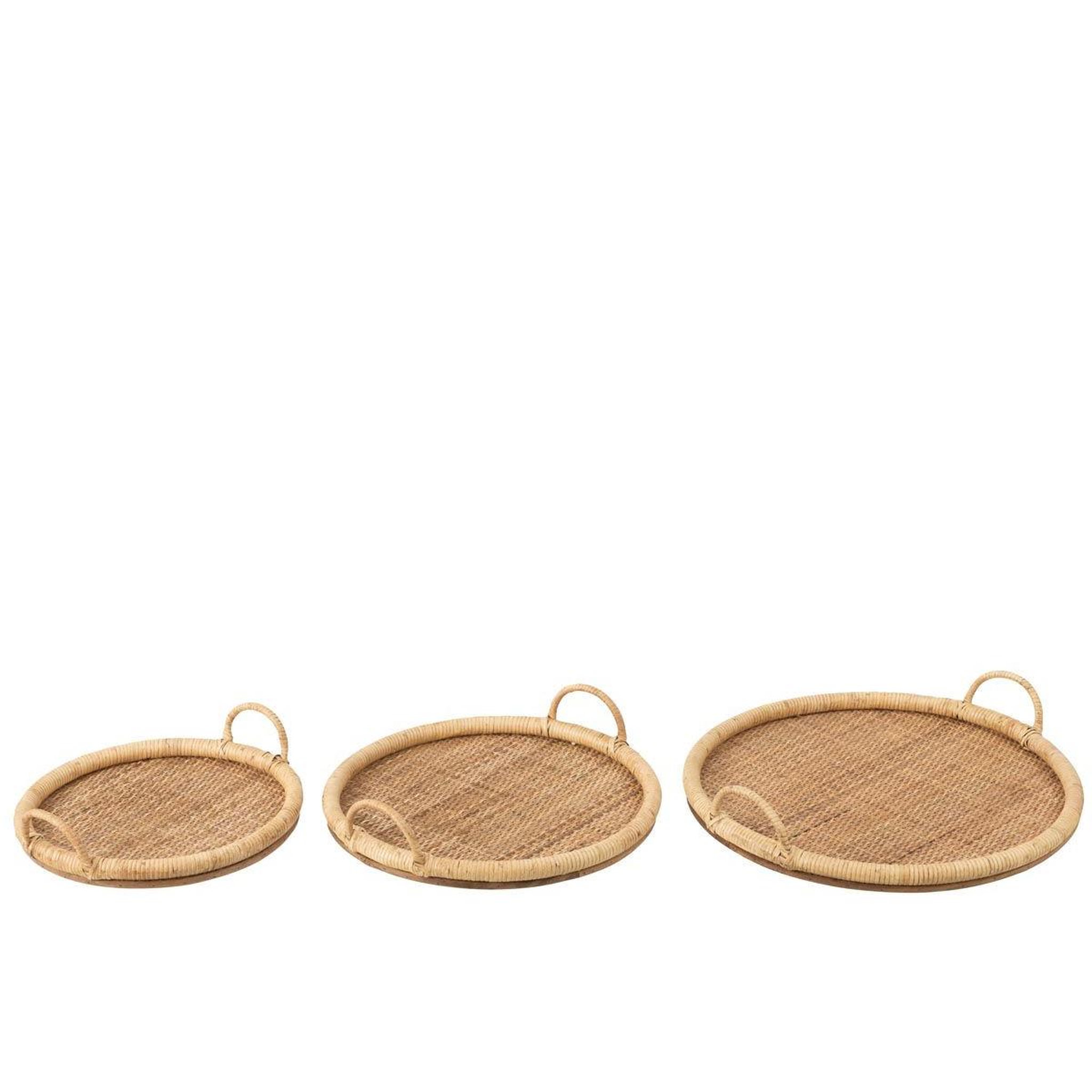Voir la diapositive 2 : J-LINE Lot de 3 plateaux de service  rotin  48cm naturel