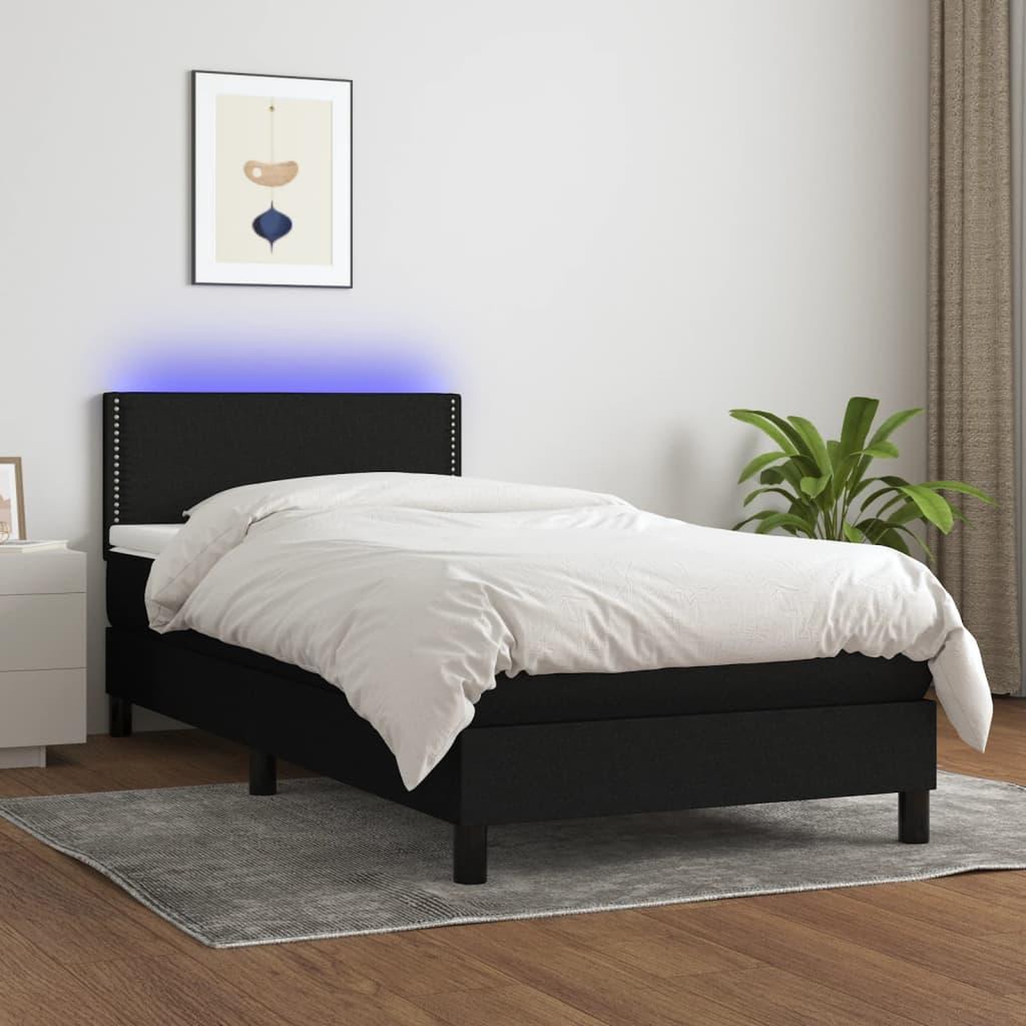 Voir la diapositive 1 : VIDAXL Sommier a lattes de lit avec matelas et LED Noir 80x200cm Tissu