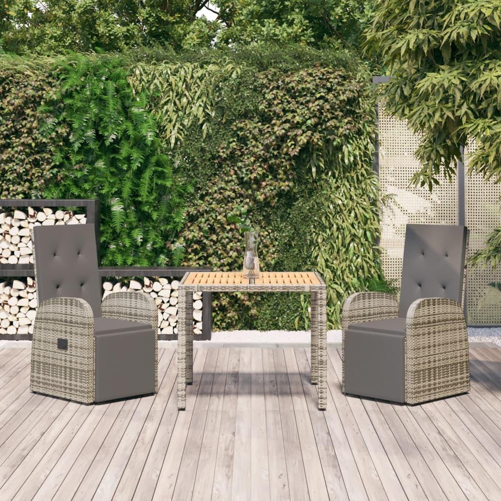 Voir la diapositive 1 : VIDAXL Ensemble a manger de jardin 3 pcs coussins gris resine tressee