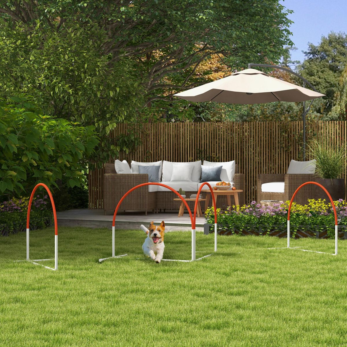 PAWHUT Kit d'agilité pour chien 4 pièces - hooper agility - arceaux entrainement, obstacle, sac de transport inclus - orange