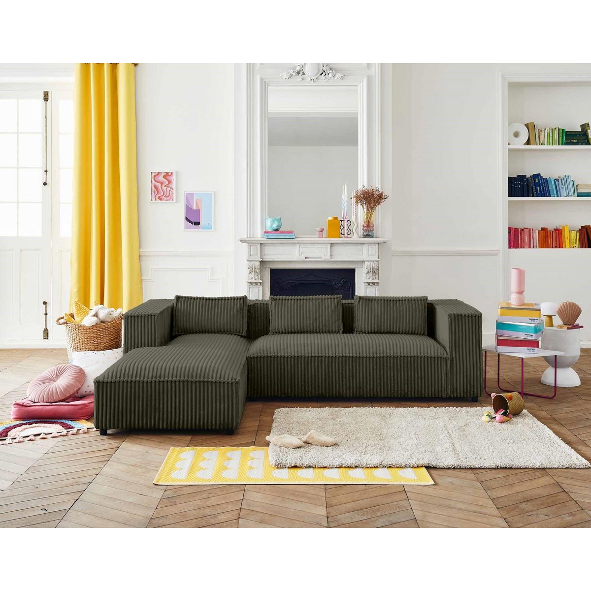 LISA DESIGN Stella - canapé d'angle gauche - 4 places - en velours côtelé grosses côtes