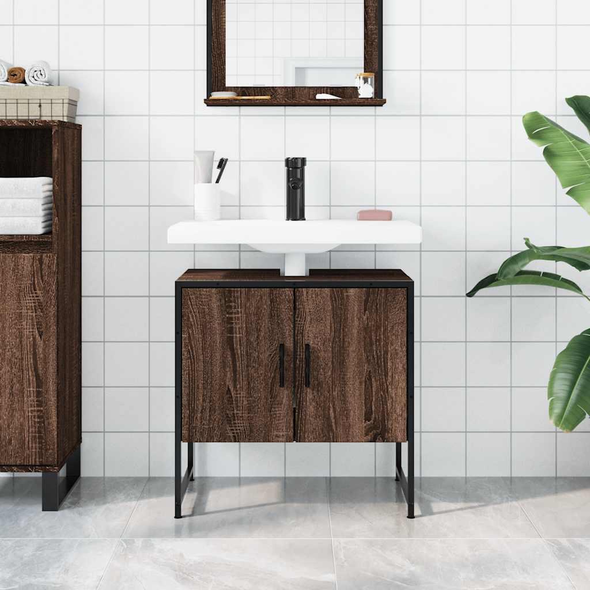 Voir la diapositive 3 : VIDAXL Armoire lavabo de salle de bain chene marron 60x33x60 cm