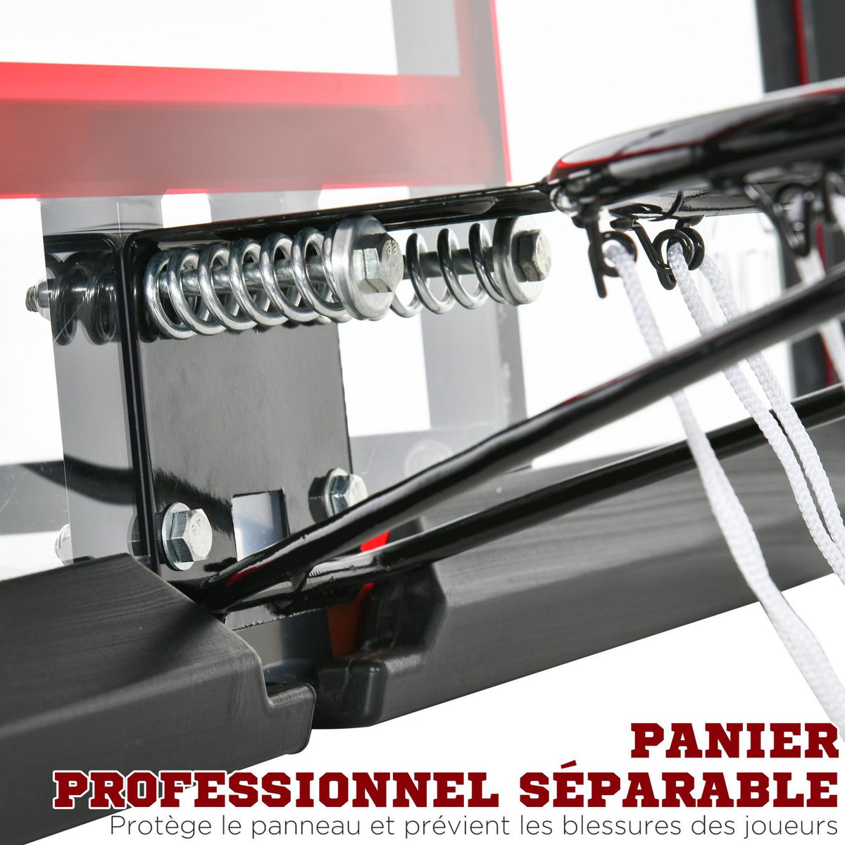 HOMCOM Panier de basket-ball mural avec ressort - panneau de basket à accrocher - visserie incluse - acier PC rouge noir