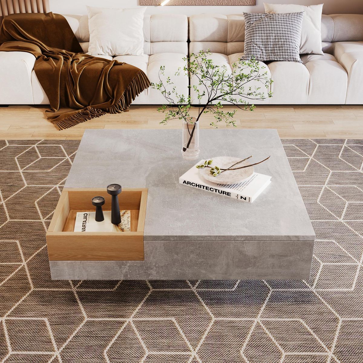 MERAX Table Basse 72 X 72 X 30cm Livré Avec 1 Boîte De Rangement Amovible