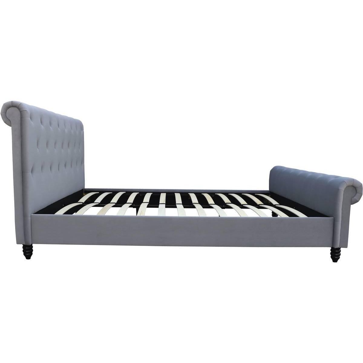 Habitat et Jardin Lit Velours  Godefroy  - 140 x 190 cm - Gris