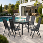 Voir la diapositive 2 : CONCEPT USINE Table de jardin extensible et 6 fauteuils en alu et toile PVC BRESCIA