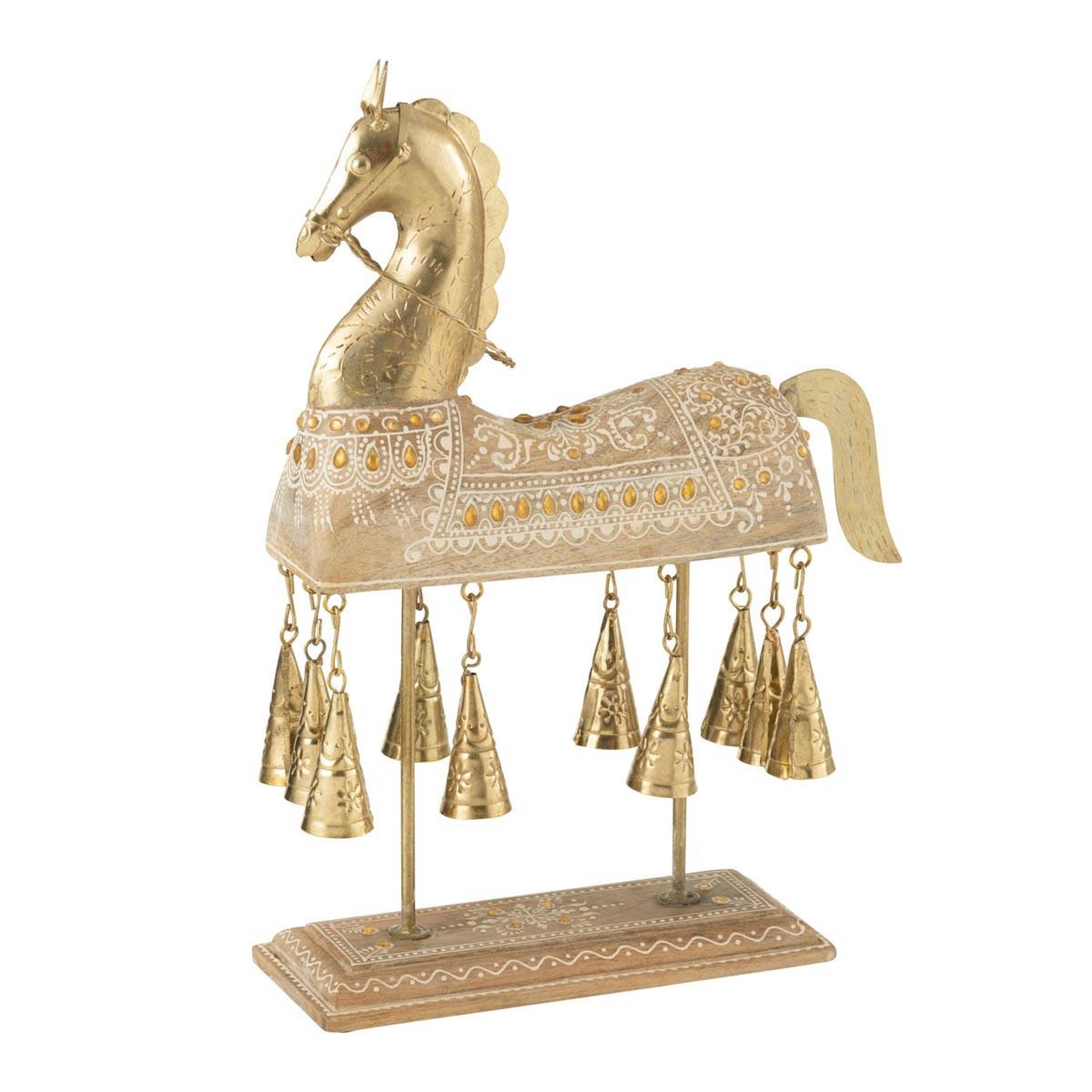 J-LINE Cheval avec cloches  perle du sahara  35cm naturel