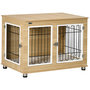 Voir la diapositive 1 : PAWHUT Cage pour chien sur pied - 2 portes verrouillables, coussin déhoussable inclus - acier filaire noir panneaux aspect bois clair