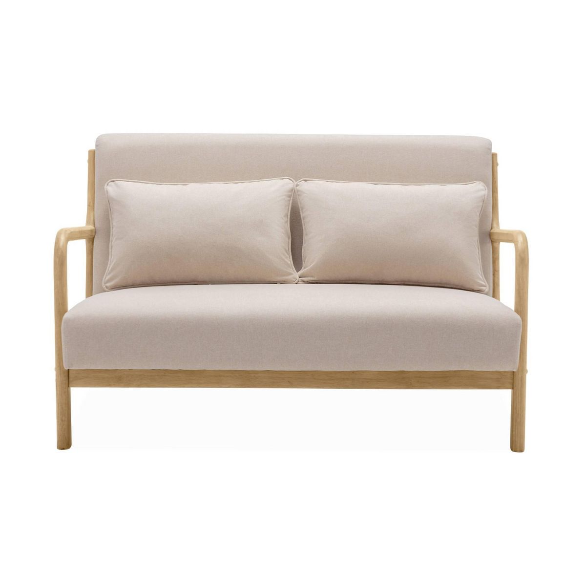 SWEEEK Banquette 2 places scandinave en bois et tissu beige. Lorens. L 124 x P 83 x H 77cm