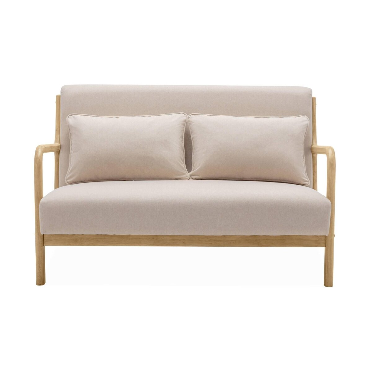 SWEEEK Banquette 2 places scandinave en bois et tissu beige. Lorens. L 124 x P 83 x H 77cm