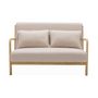 Voir la diapositive 5 : SWEEEK Banquette 2 places scandinave en bois et tissu beige. Lorens. L 124 x P 83 x H 77cm