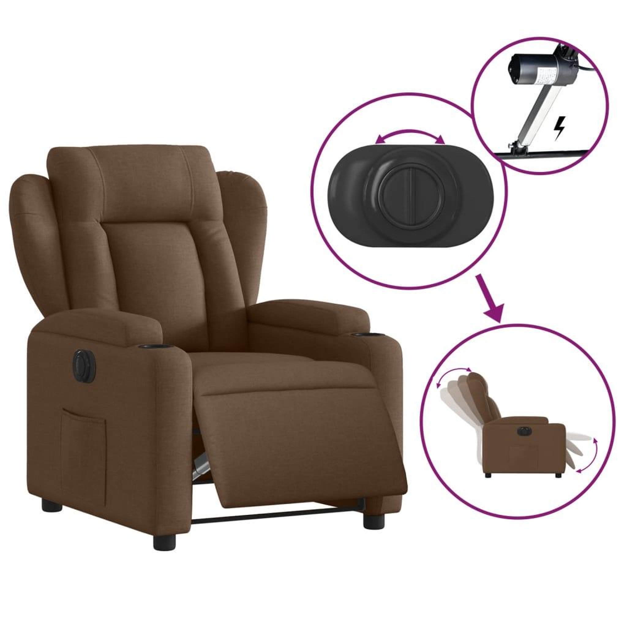 Voir la diapositive 5 : VIDAXL Fauteuil inclinable electrique Marron Tissu
