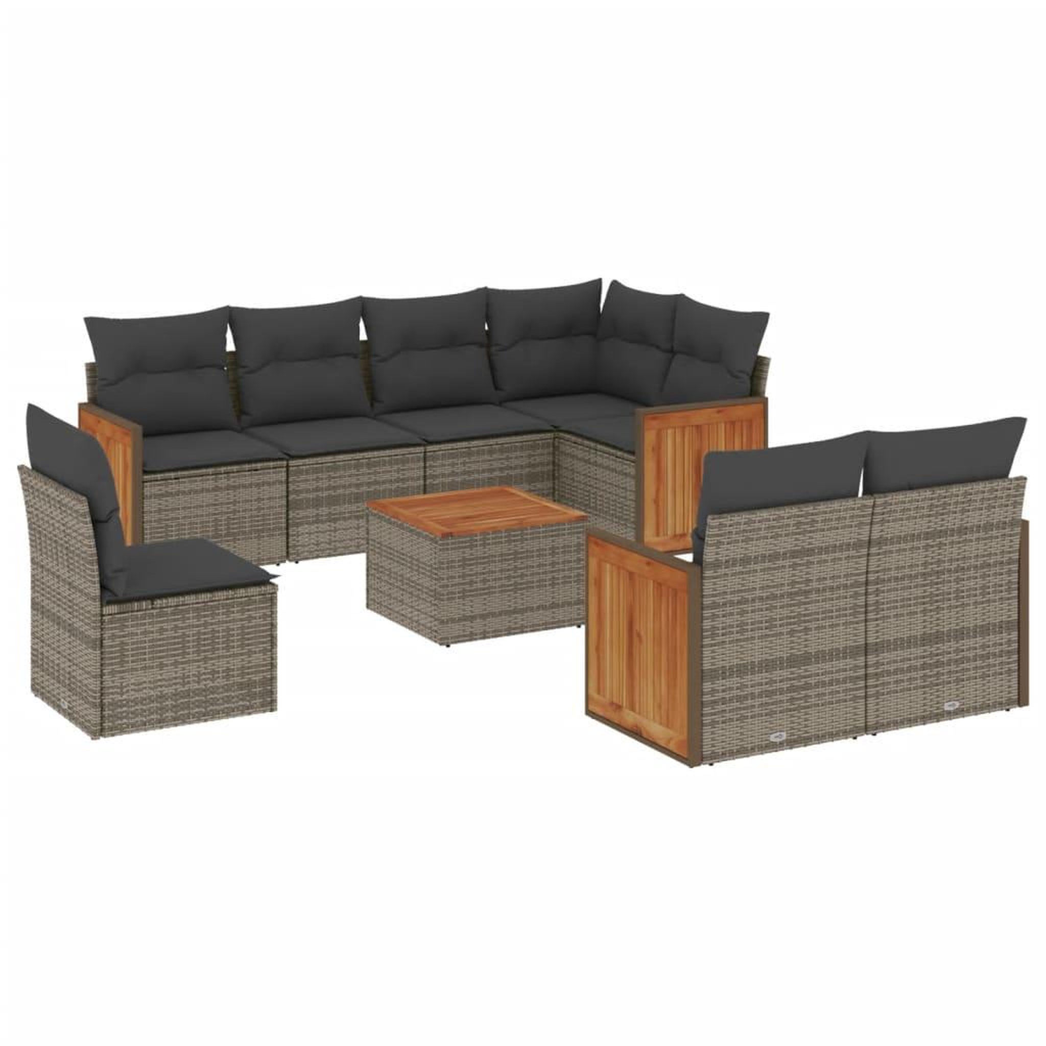 Voir la diapositive 2 : VIDAXL Salon de jardin 9 pcs avec coussins gris resine tressee