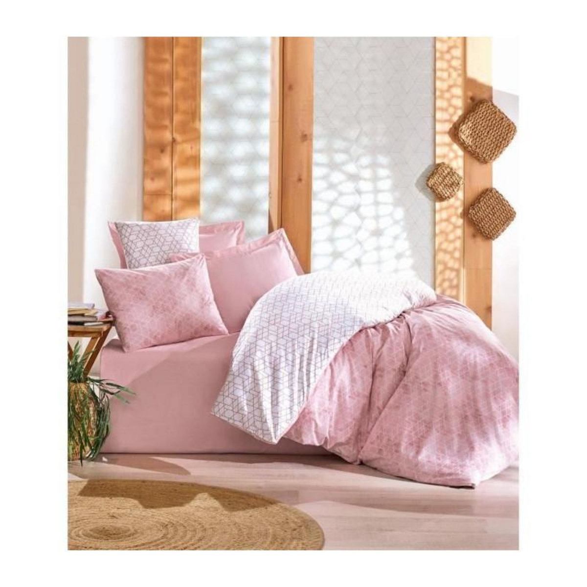 GENERIQUE Parure de lit - 129CTN62617 - 1 housse de couette 220 x 240 cm + 2 taies d'oreiller 60 x 60 cm - 100% coton ranforcé - Rose