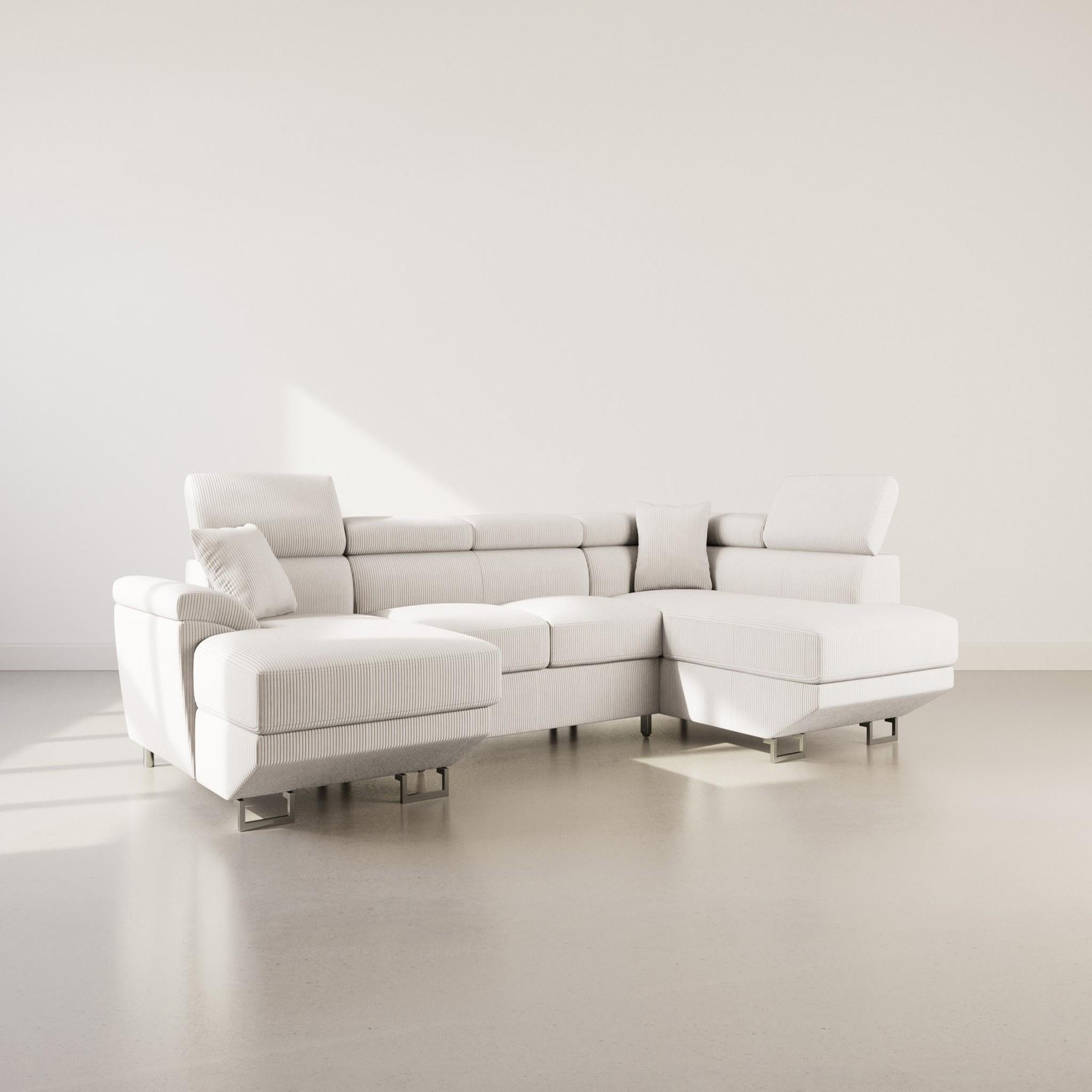 Voir la diapositive 3 : BEST MOBILIER Baoji - canapé panoramique d'angle droit 7 places convertible avec têtières et coffre en velours côtelé