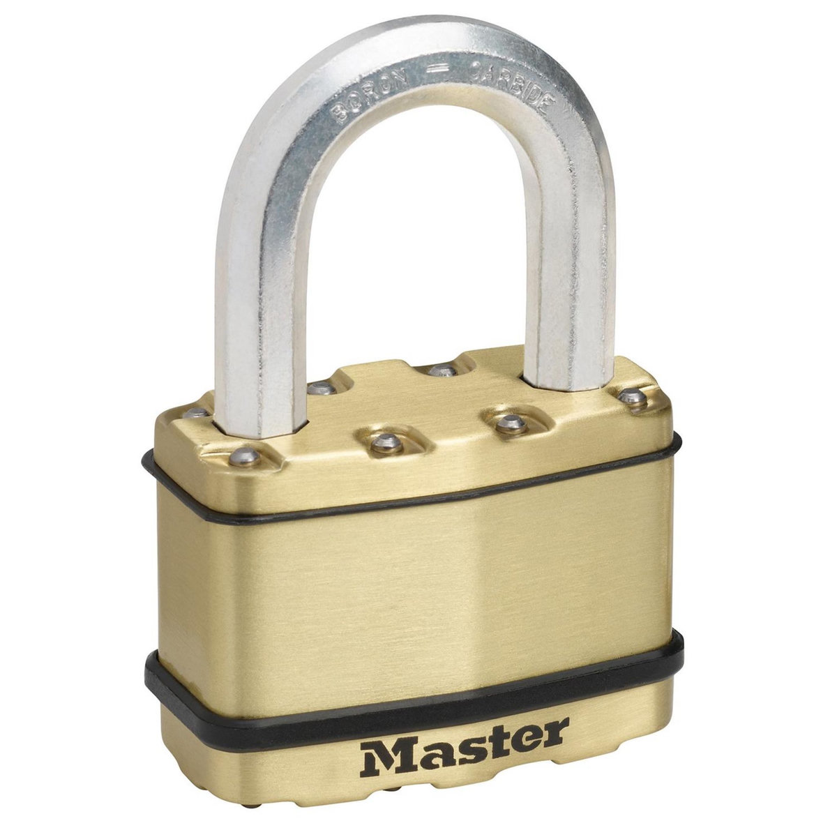 Master lock Cadenas Excell® en acier laminé de 64 mm de largeur avec anse haute de 38 mm ; finition laiton