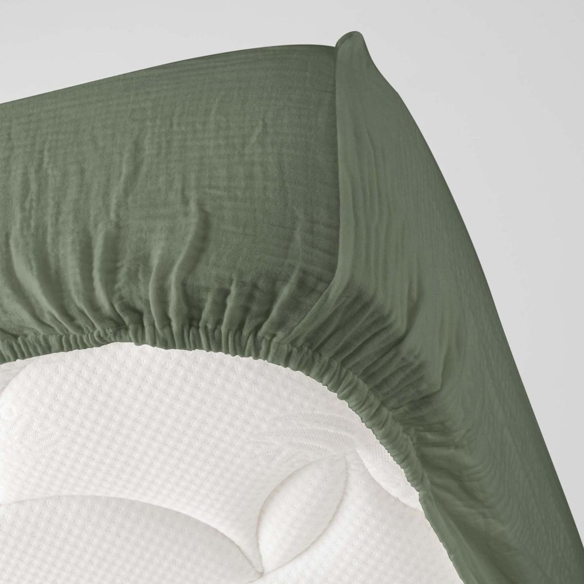 Paris Prix Drap Housse en Gaze de Coton  Angelia  140x190cm Kaki