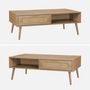 Voir la diapositive 5 : SWEEEK Table basse. Eva.  scandinave en cannage arrondi et en décor bois. 1 tiroir réversible L110 x l59 x H39cm