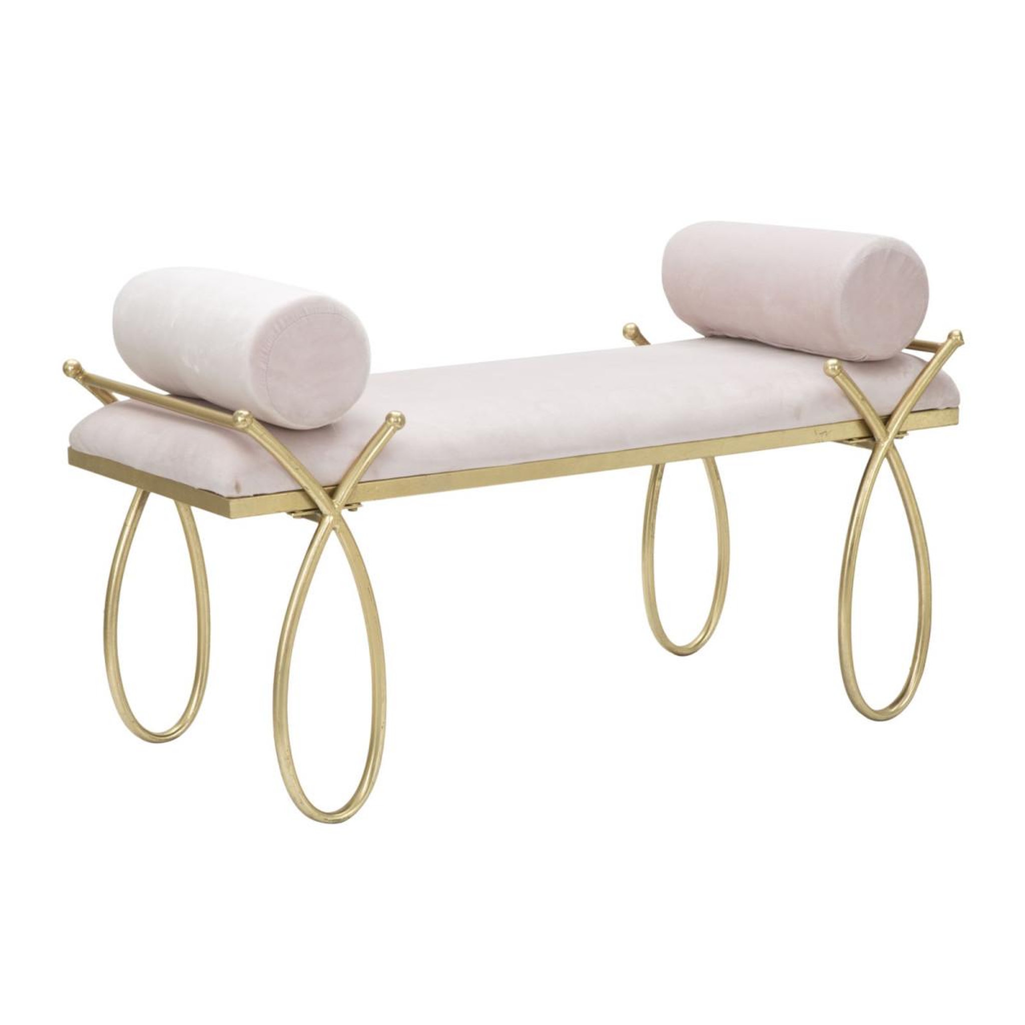 Paris Prix Banquette design en velours  ruban  112cm rose