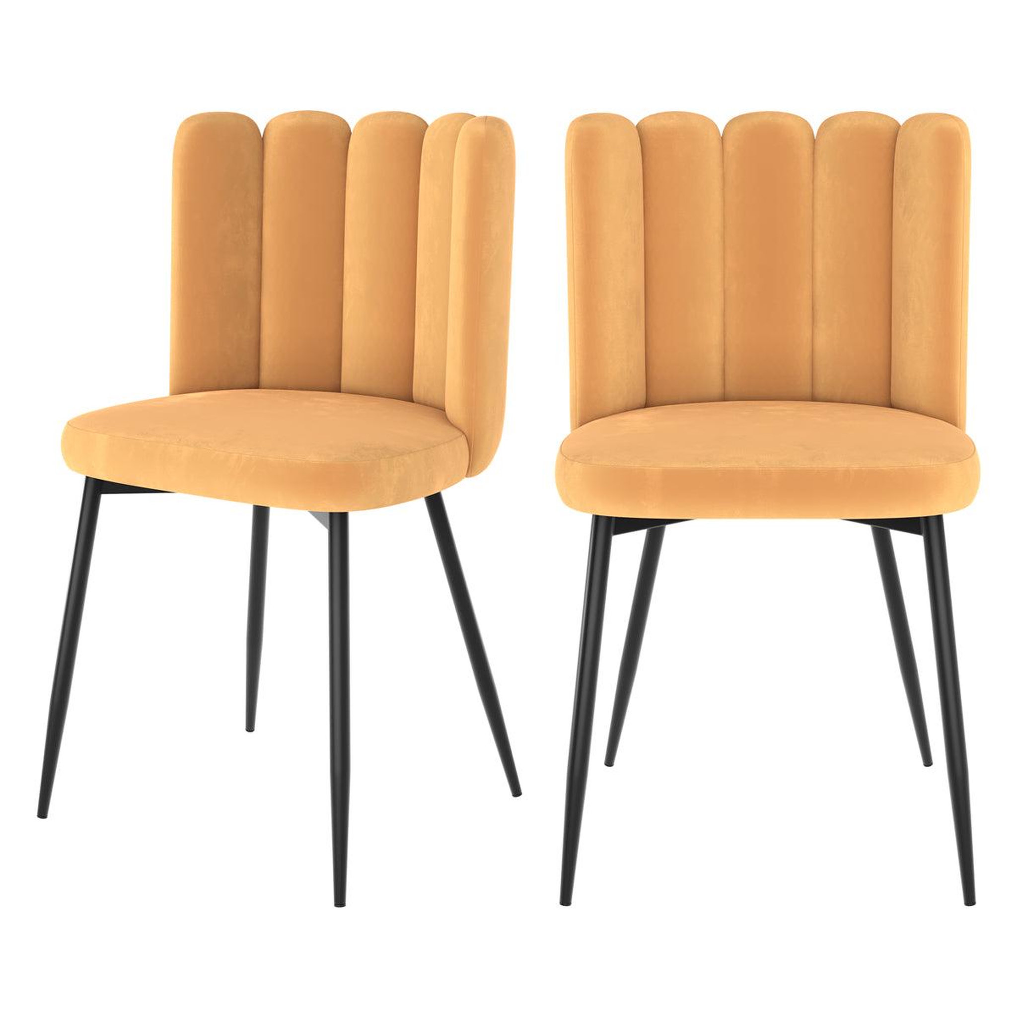 MAISON PAVANE Lot de 2 chaises en velours jaune et pieds en métal-rosy