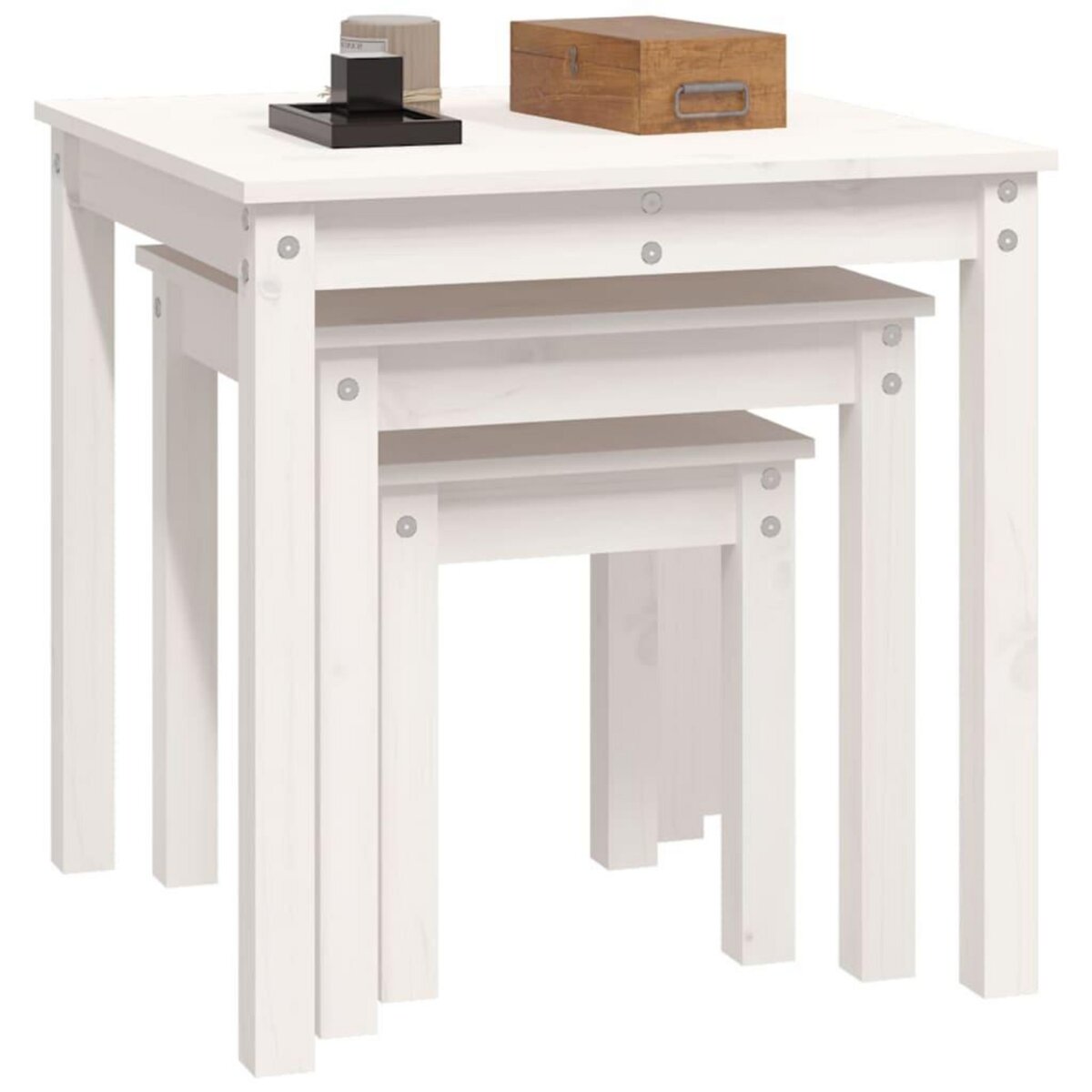 VIDAXL Tables gigognes 3 pcs Blanc Bois de pin massif